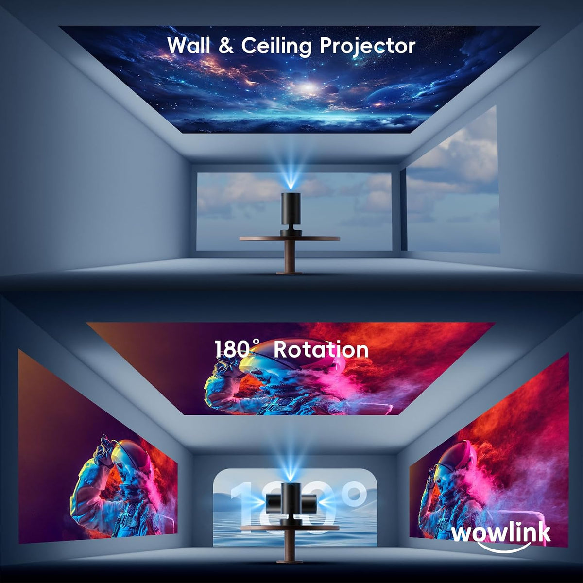 [Apps intégrées & 2026 Upgraded] Vidéoprojecteur avec WiFi 6 et Bluetooth | 4K 1080P Auto Keystone Rotation 180° Compatibile avec HDMI/TV