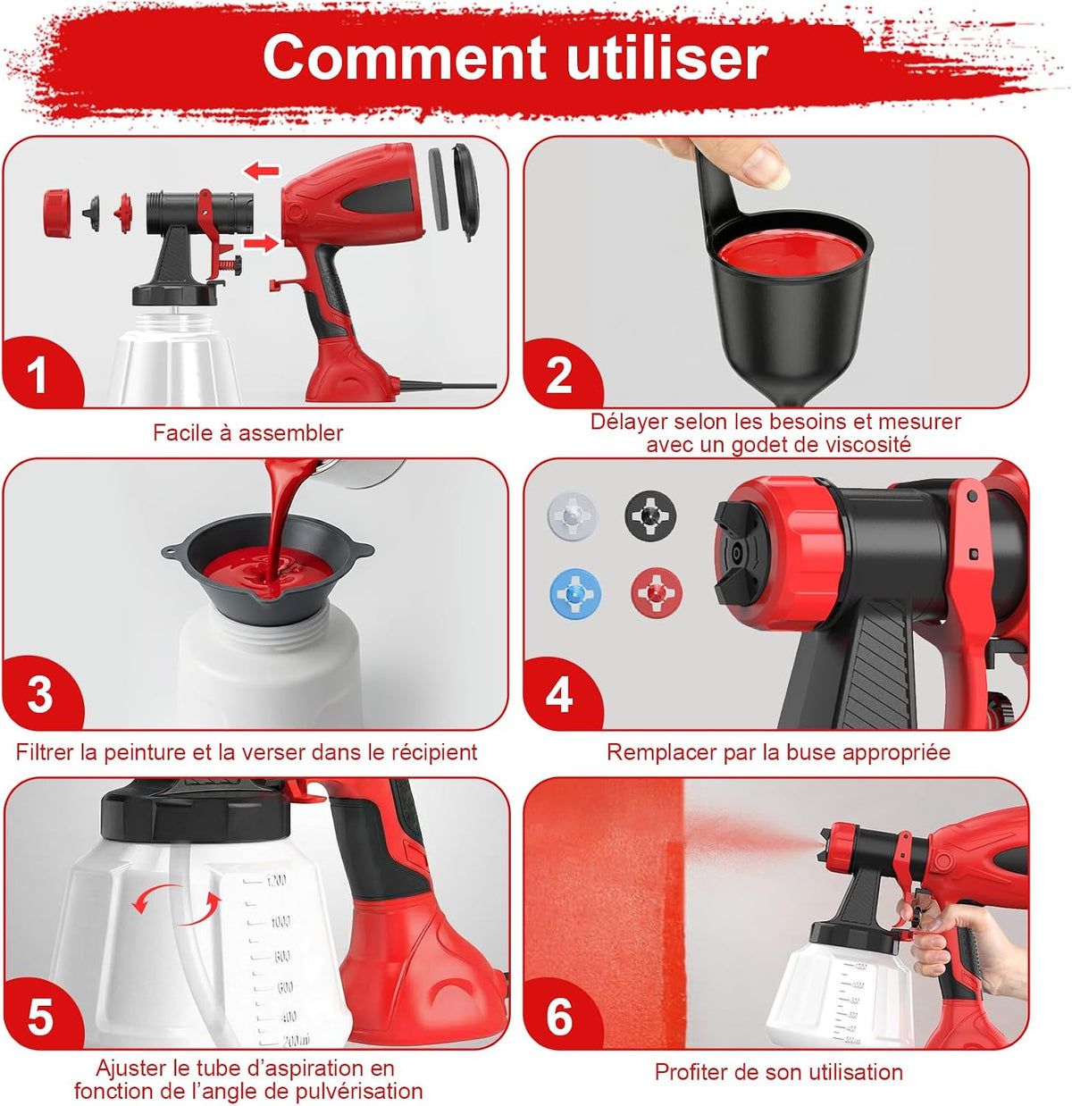 Pistolet à Peinture Électrique 650W, Pulvérisateur Filaire 1200ml