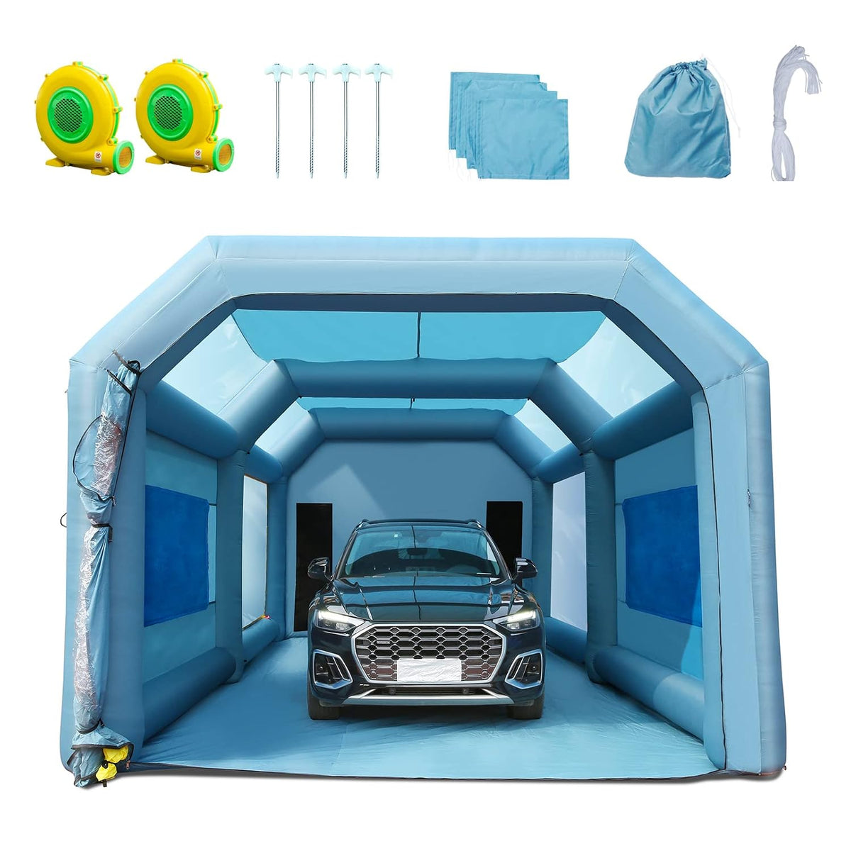 VEVOR Cabine de Peinture Gonflable 7x4x2,75 m en Tissu Oxford 210D avec Système de Filtration 2 Souffleurs