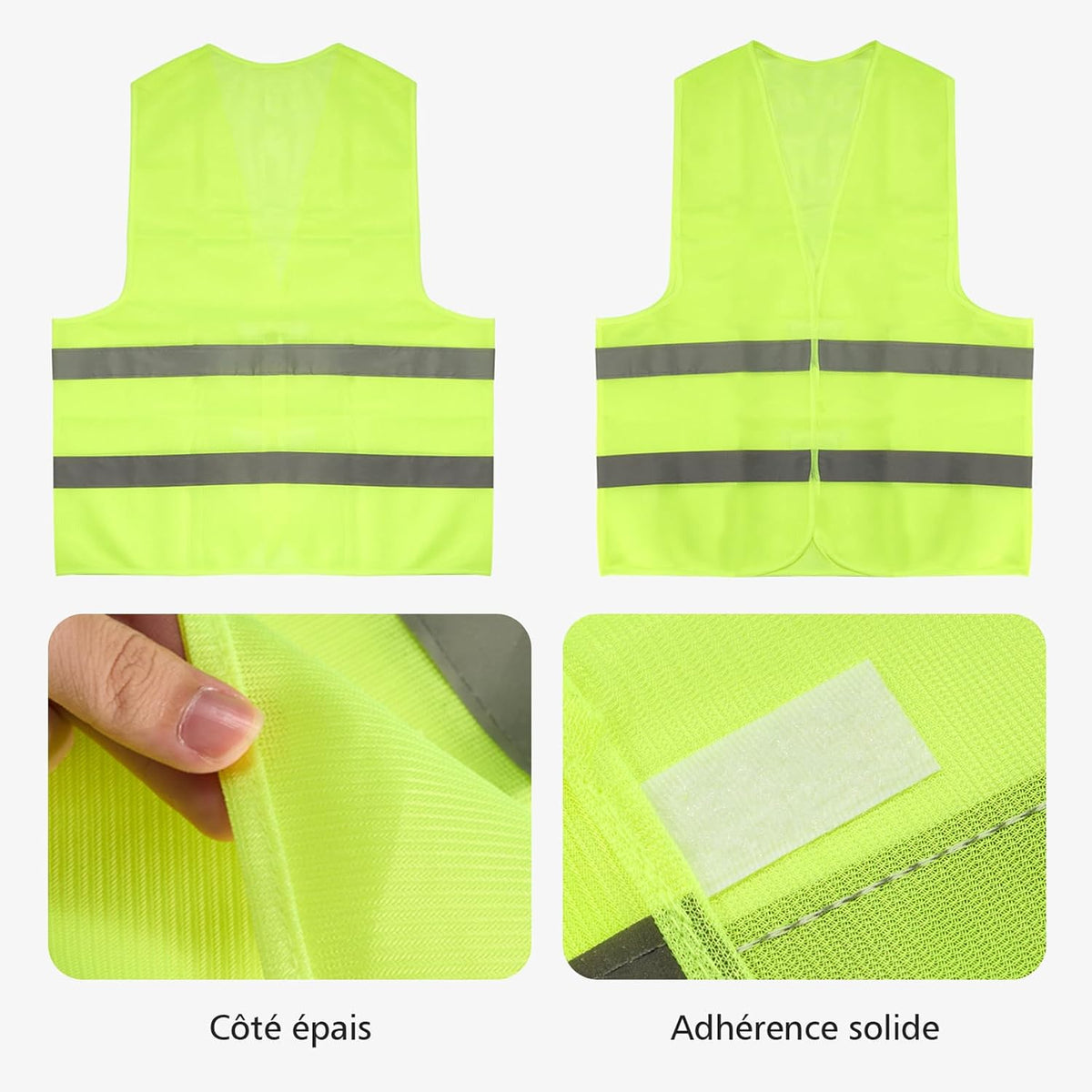 Lot de 4 Gilet Reflechissant | Gilet Fluo avec de Bandes Réfléchissantes | Gilet Haute Visibilité pour Voiture, Construction | Vert Fluorescent