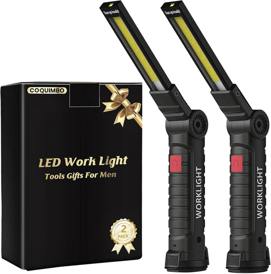 Lot de 2 lampes de Poche COB Torche avec Base Magnétique, 5 Modes Lampe LED Rechargeable pour Garage, Camping et Urgences,