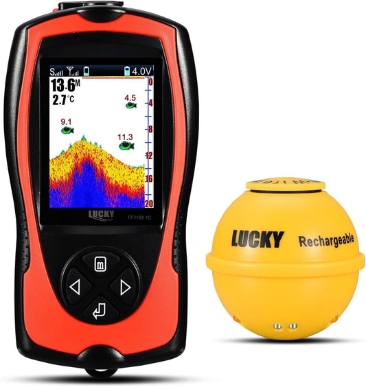 LUCKY Détecteur de Poisson Portable Transducteur Sonar Capteur Détecteur de Profondeur d'eau Écran LCD Sondeur d'écho Sondeur Pêche sur Glace Pêche en mer