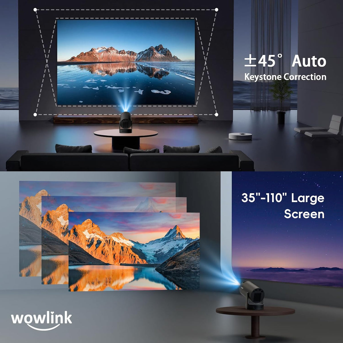 [Apps intégrées & 2026 Upgraded] Vidéoprojecteur avec WiFi 6 et Bluetooth | 4K 1080P Auto Keystone Rotation 180° Compatibile avec HDMI/TV