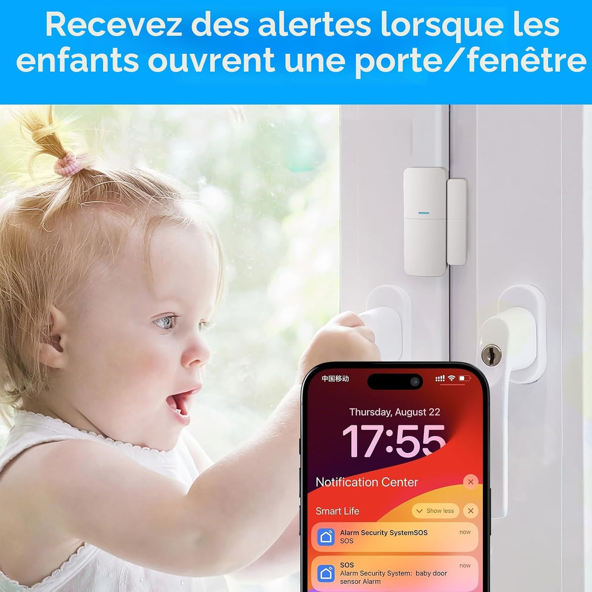 AGSHOME Alarme Maison sans Fil Intelligent WiFi - Alarme de Porte, 1 Alarme avec Sirène, 5 Capteurs de Fenêtre et de Porte, 2 Télécommande, Compatible avec Alexa, Google Assistant