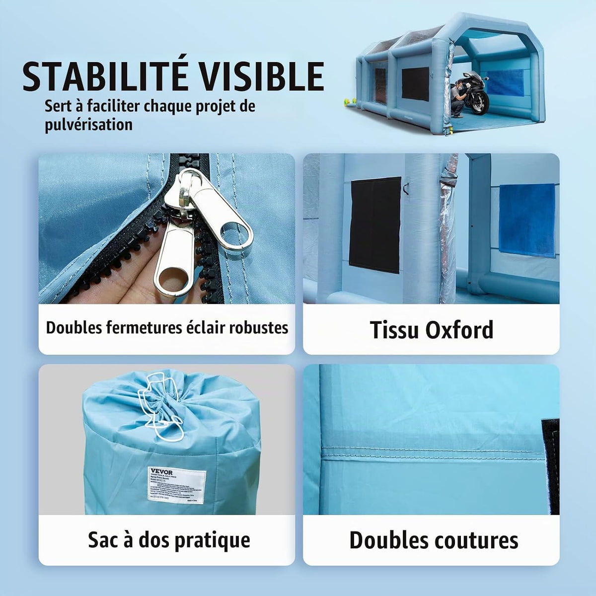 VEVOR Cabine de Peinture Gonflable 7x4x2,75 m en Tissu Oxford 210D avec Système de Filtration 2 Souffleurs