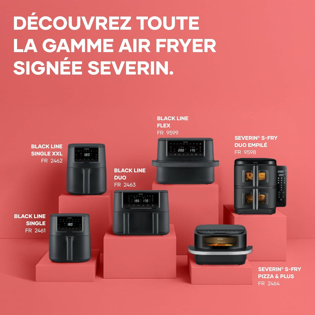 SEVERIN Friteuse à air chaud S-Fry Duo Stack, Air fryer 9 programmes, Friteuse sans huile avec 2 paniers empilés de 5,5 L chacun sans PFAS, Multicuiseur à écran tactile, Noir, FR 9598