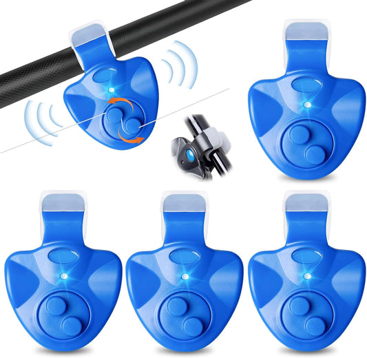 BORDEAG Alarme de Pêche, 4 Alarme Touche Canne à Pêche, Alarme de Touche de la Canne à Pêche avec Indicateur LED Détecteur Electronique Sensible Alarme, Detecteur de Touche Peche Maritime Nuit Pêche