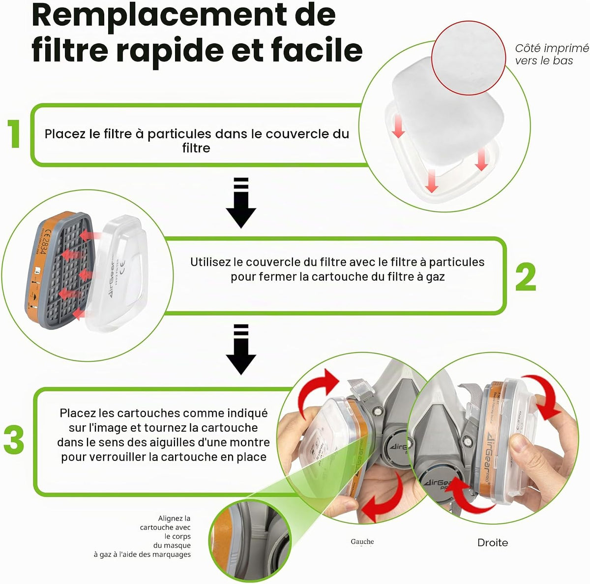 AirGearPro C-500 Lot de 6 Filtres à Poussière P2 pour Masque Respiratoire
