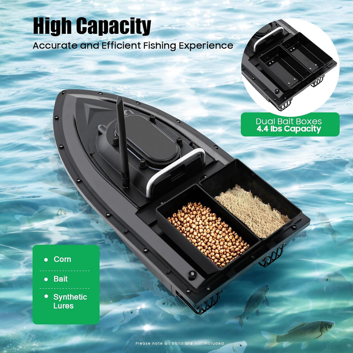 Cruise Angel Nest Bateau Amorceur RC 500 m appât de Nuit 2 kg Télécommande 2,4 G, lumière LED, Chargeur, Deux boîtes à appâts