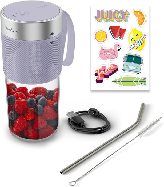 Moulinex Lightmix, Blender portable, 300ml, Puissant, Rechargeable, Lila clay, LM1CS6F0