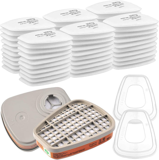 6001 Rechange Filtres de Protection Respiratoire Réutilisable Kit, 60 Cotons Filtrants, pour Filtration Purifier, Face Protection, Compatible 6100/6200 / 7501/7502 / 6502/6800