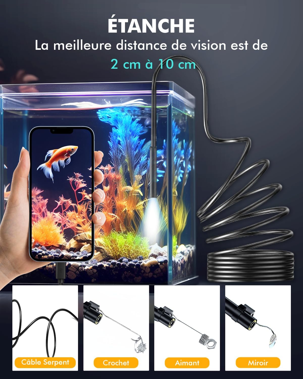 Endoscopique Caméra d'inspection de Serpent 1920P, 3 en 1 USB Camera Endoscopique, Endoscopique Type C de portée avec 8 lumières LED pour Smartphone Android et iOS, iphone, iPad, (16,5 FT/5M)