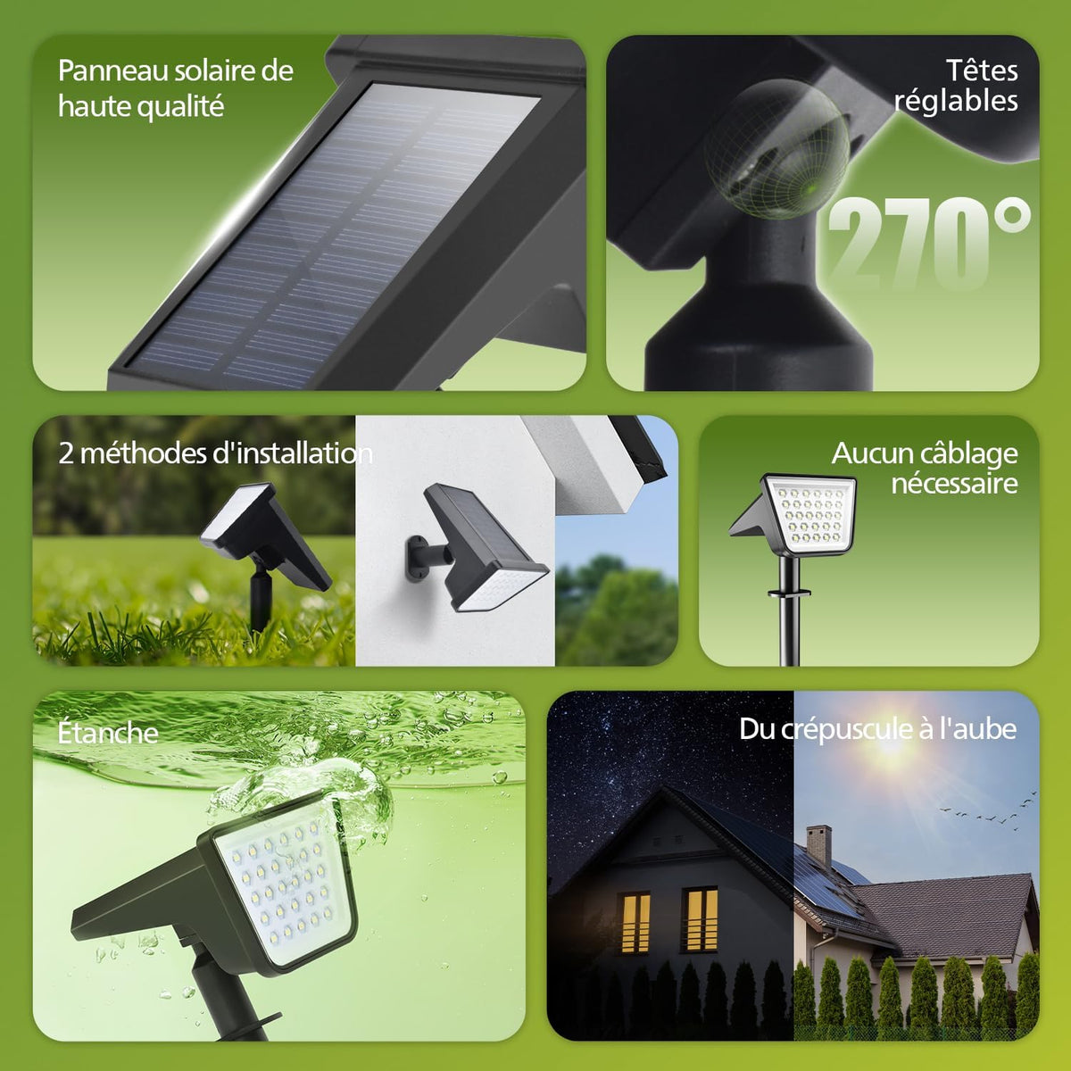 Philips Lot de 4 Projecteurs Spots Lampes Solaires d'Extérieur Étanches, 28 LED 7500K, Éclairage Paysager pour Jardin, Allée et Pelouse, Fonction Crépuscule à l'Aube