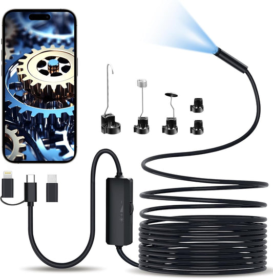 Endoscopique Caméra d'inspection de Serpent 1920P, 3 en 1 USB Camera Endoscopique, Endoscopique Type C de portée avec 8 lumières LED pour Smartphone Android et iOS, iphone, iPad, (16,5 FT/5M)