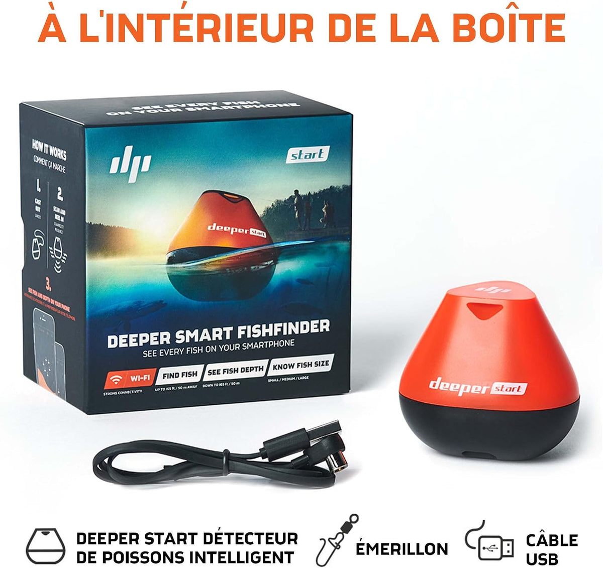 Deeper START Sondeur de Pêche, Détecteur de Poissons et Profondeur Portable, Sans Fil, Pour la Pêche, Fonctionne Avec Téléphones Portables (App Gratuite)