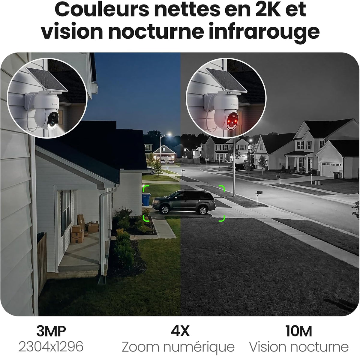 GALAYOU 2K Camera Surveillance WiFi Exterieure sans Fil - Camera Exterieur sans Fil Solaire, 2.4GHz, 360° PTZ Suivi, PIR + Alarme Sonore/Lumière, Audio Bidirectionnel, Vision Nocturne Couleur, IP65