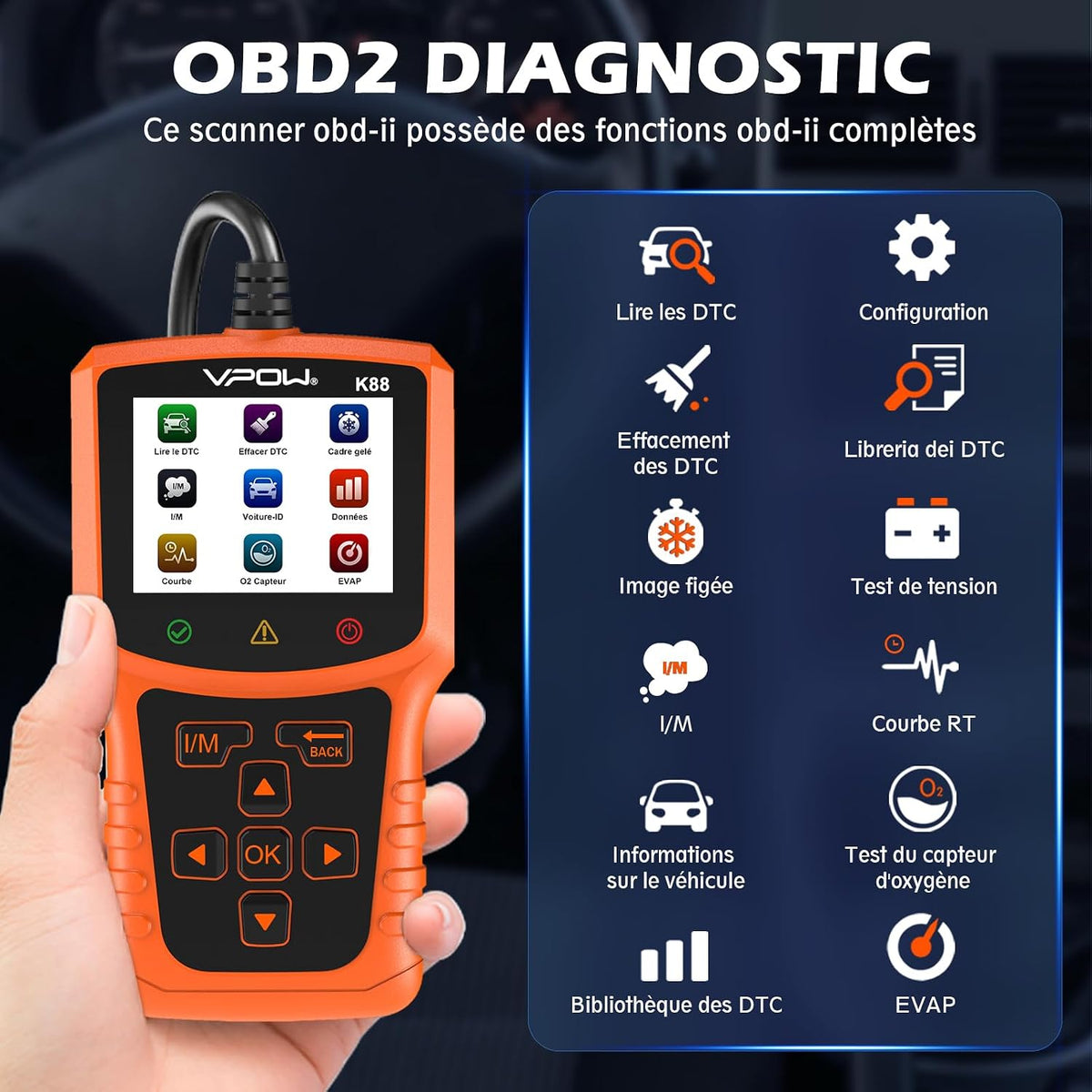 OBD2 Diagnostic Auto Valise Voiture: OBD Diagnostique Français Auto Multimarque pour BMW Peugeot VW Les Véhicules - Lecteur de Codes de Panne Moteur avec Lecture en Temps Réel des Données