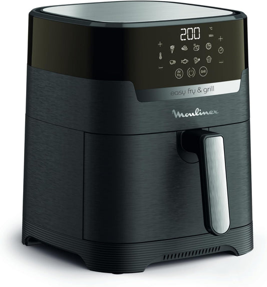 Moulinex Friteuse sans huile + Gril, Capacité XL 4,6L, Jusqu'à 6 personnes, 8 Programmes automatiques, Air Fryer, Ecran tactile digital, Température réglable, Easy Fry & Grill 2en1, EZ505810