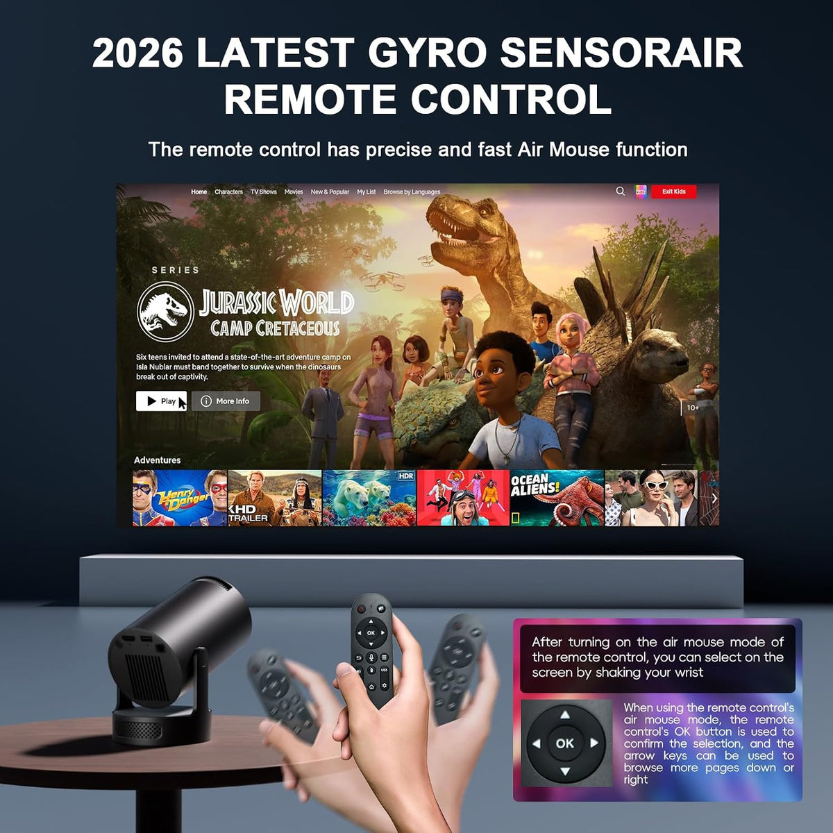 [Apps intégrées & 2026 Upgraded] Vidéoprojecteur avec WiFi 6 et Bluetooth | 4K 1080P Auto Keystone Rotation 180° Compatibile avec HDMI/TV