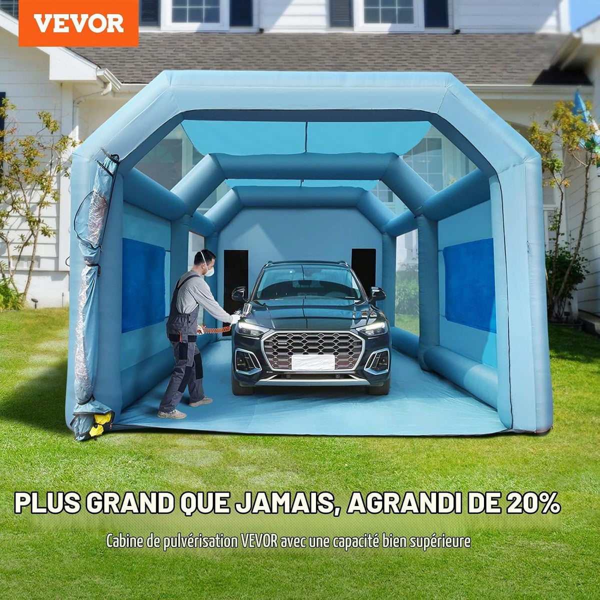VEVOR Cabine de Peinture Gonflable 7x4x2,75 m en Tissu Oxford 210D avec Système de Filtration 2 Souffleurs