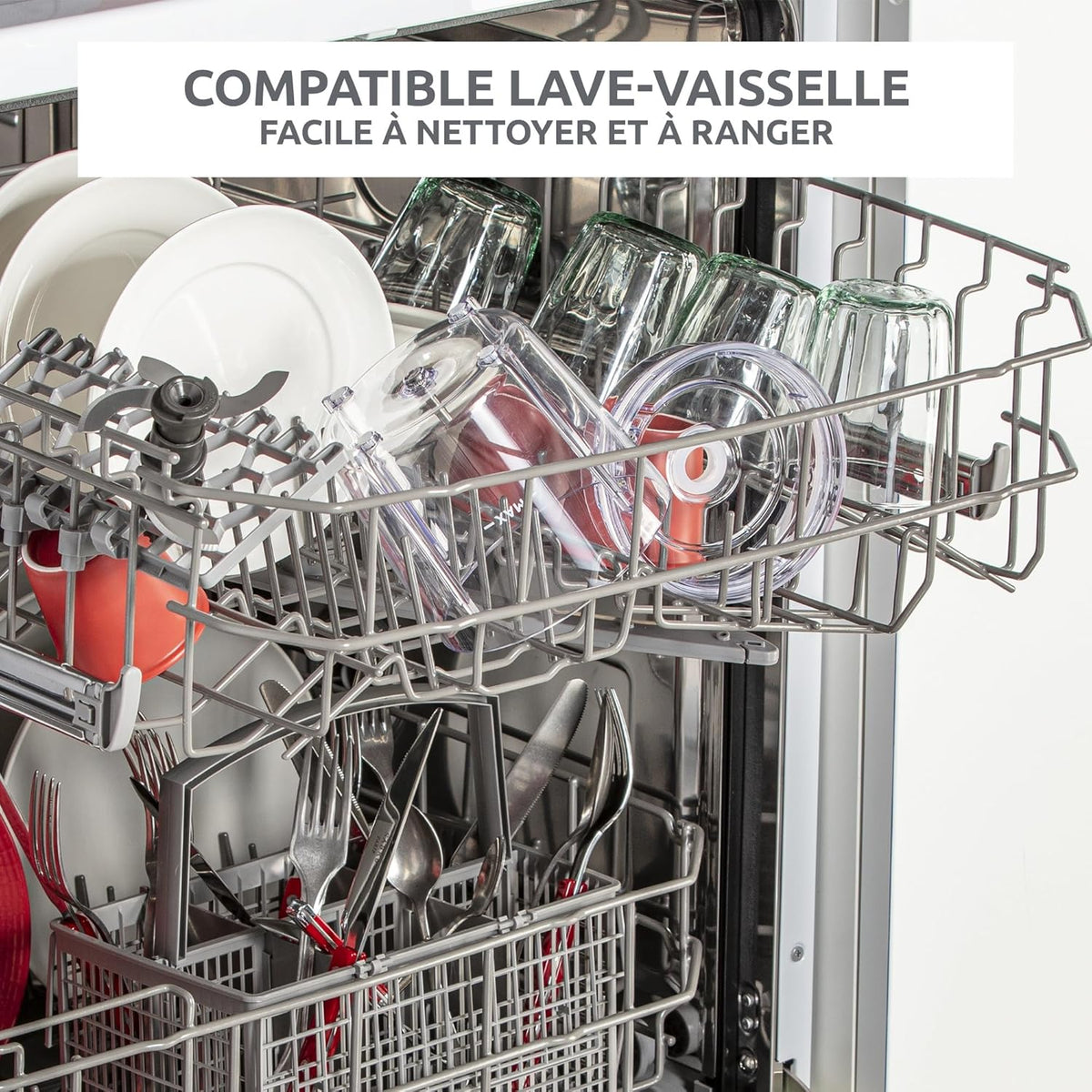 Moulinex Hachoir électrique, 400 ml, 300 W, 4 lames, Fonctions 3-en-1, Emince, Hache, Mixe, Système de pression simple, Moulinette Essential DJ520110, Blanc