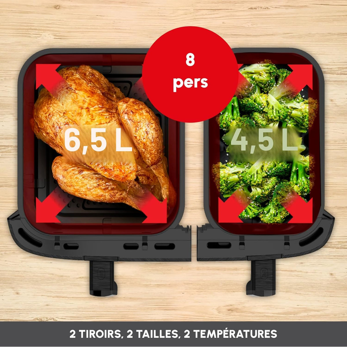Moulinex Dual Easy Fry XXL, air fryer 2 tiroirs, jusqu'à 10personnes, 7programmes prédéfinis, EZ942BF0, Gris Foncé