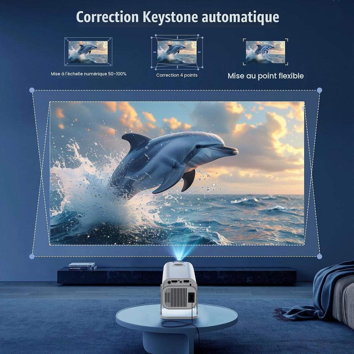 Vidéoprojecteur 4K 1080P WiFi 6 et Bluetooth 5.4 Rotation 180°, Blanc