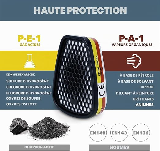 Masque à Gaz Complet Respirateur RHINO Réutilisable pour Vapeurs Organiques
