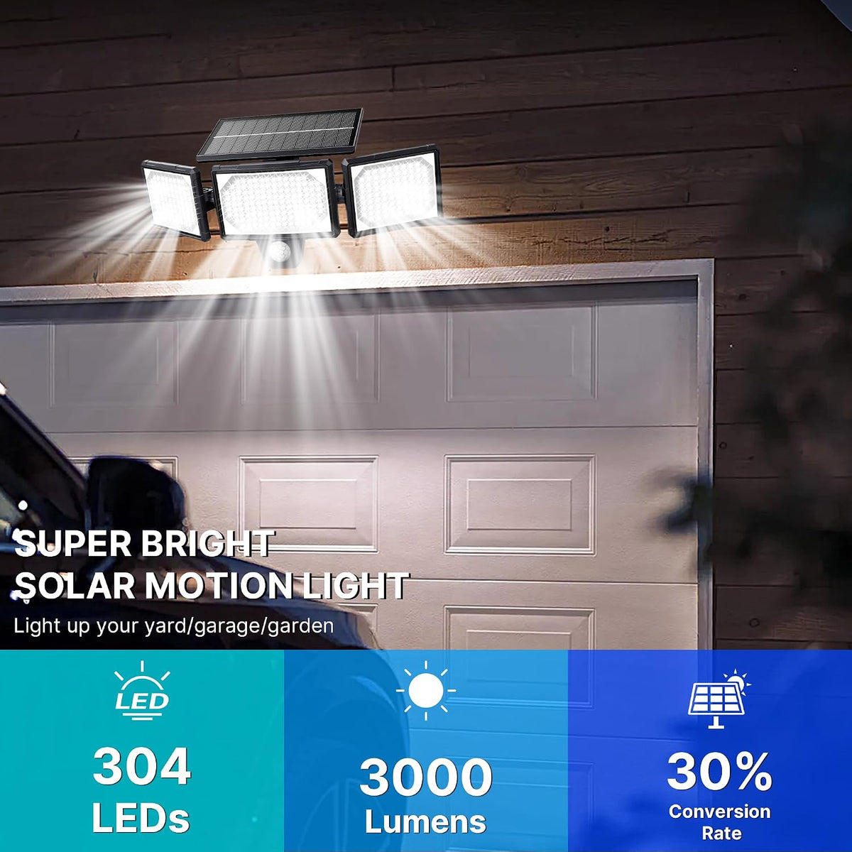 [Lot de 2] Lampes Solaires Extérieur Puissante - 304LED Projecteur Lumière Solaire Extérieure avec Détecteur de Mouvement, 320°éclairage Grand Angle IP65 Solaire éclairage Mural d'extérieur