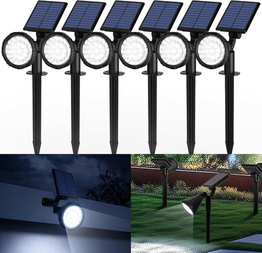 Solpex Lot de 6 Spots Solaires d'extérieur, Projecteurs Solaires,IP65 étanches à 25 LED Lampes solaires pour Chemins, extérieur Jardins, Clôtures (Blancs)
