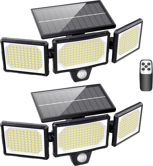 [Lot de 2] Lampes Solaires Extérieur Puissante - 304LED Projecteur Lumière Solaire Extérieure avec Détecteur de Mouvement, 320°éclairage Grand Angle IP65 Solaire éclairage Mural d'extérieur