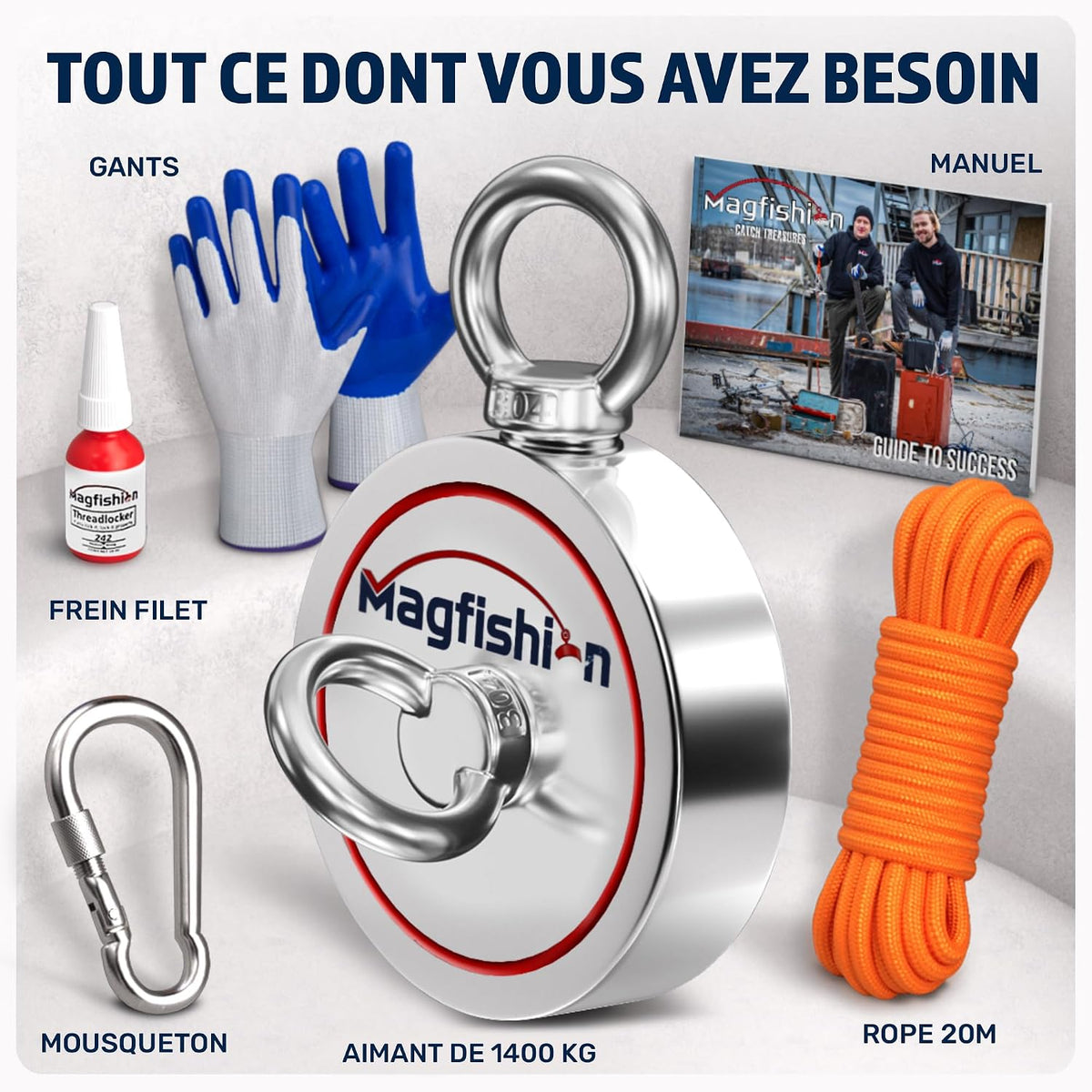 MAGFISHION Aimant Neodyme Puissant - 1400 KG (2x 700kg) - Aimant de Peche