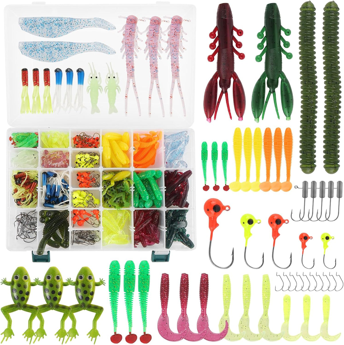 Leurres de pêche Kit avec Boîte à Outils Portable, RoseFlower 301 Pièces Flottante Set Appât de Pêche Hameçons Basse Accessoires Avec Spinnerbaits, Plastique vers, Minnow, Grenouille Appât - Baits Kit