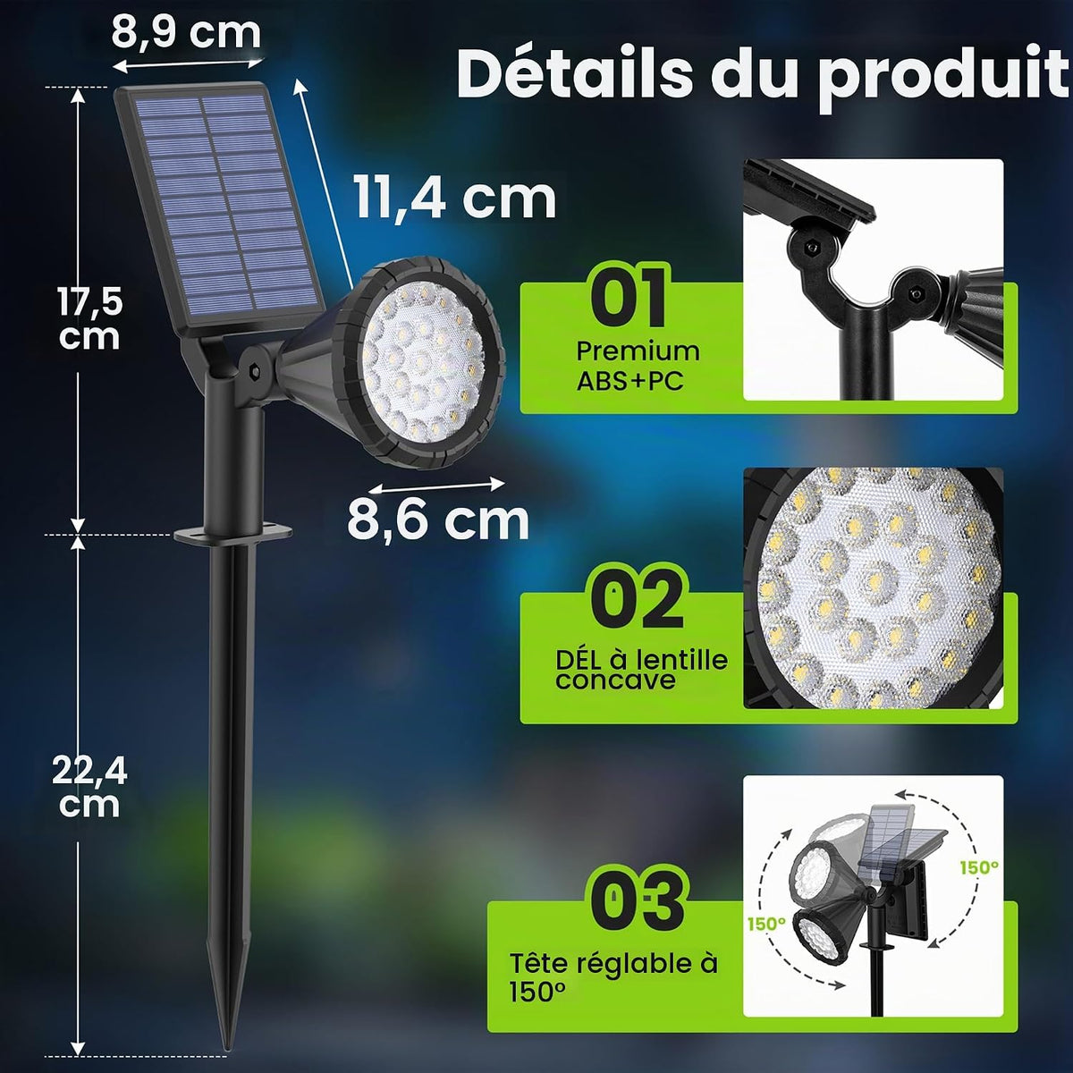 Solpex Lot de 6 Spots Solaires d'extérieur, Projecteurs Solaires,IP65 étanches à 25 LED Lampes solaires pour Chemins, extérieur Jardins, Clôtures (Blancs)
