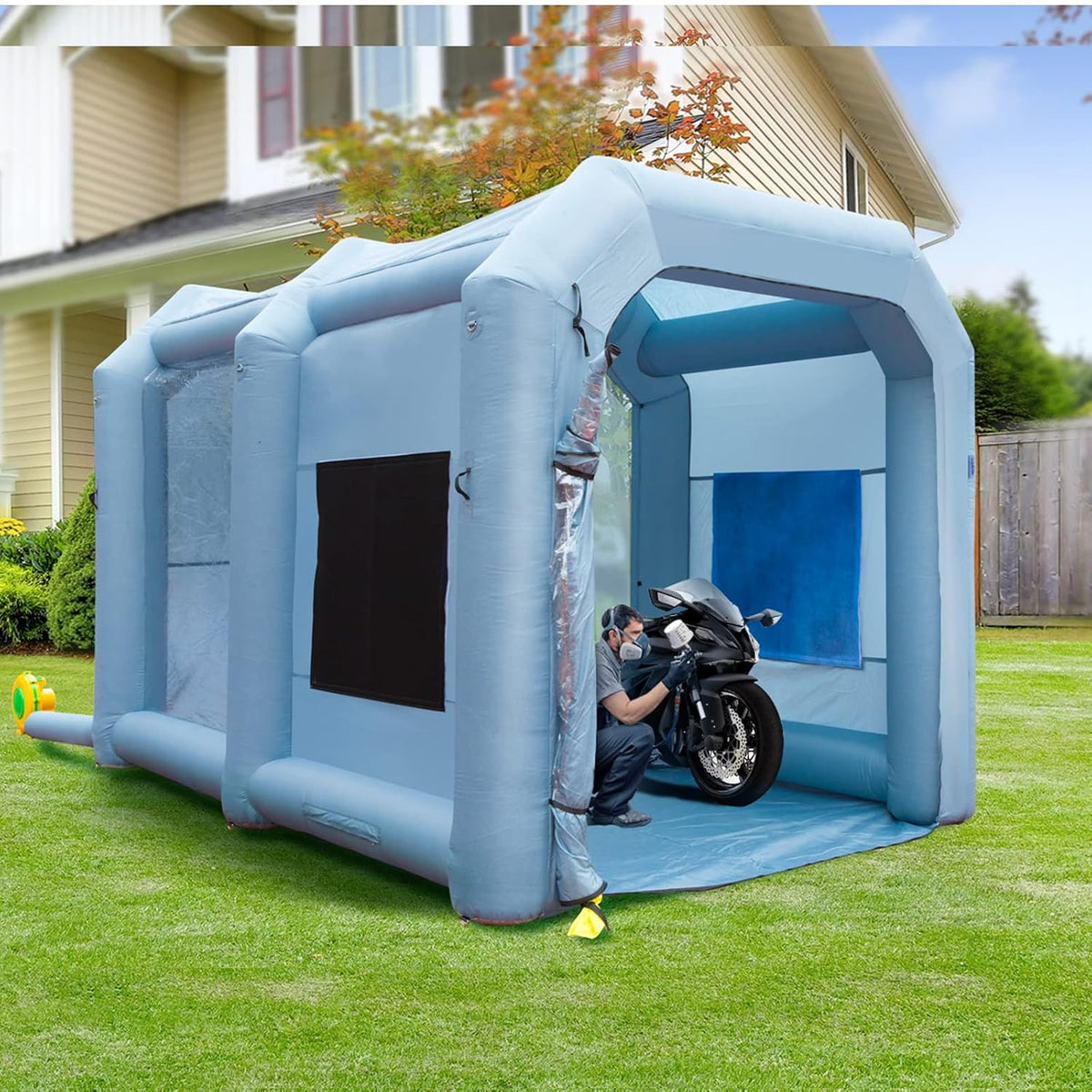 VEVOR Cabine de Peinture Gonflable 4x2,95x2,75 m en Oxford 210D avec Système de Filtration Souffleurs 900 W