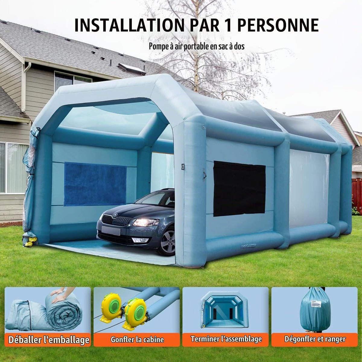 VEVOR Cabine de Peinture Gonflable 7x4x2,75 m en Tissu Oxford 210D avec Système de Filtration 2 Souffleurs