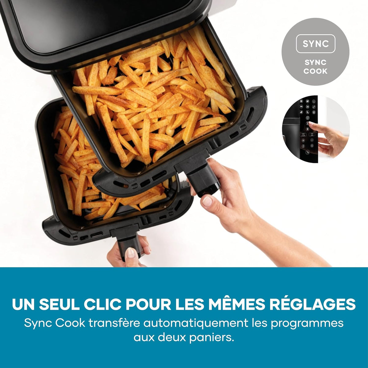 SEVERIN Friteuse à air chaud S-Fry Duo Stack, Air fryer 9 programmes, Friteuse sans huile avec 2 paniers empilés de 5,5 L chacun sans PFAS, Multicuiseur à écran tactile, Noir, FR 9598