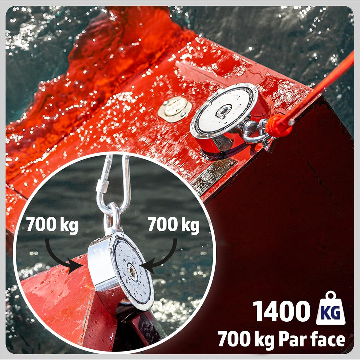 MAGFISHION Aimant Neodyme Puissant - 1400 KG (2x 700kg) - Aimant de Peche