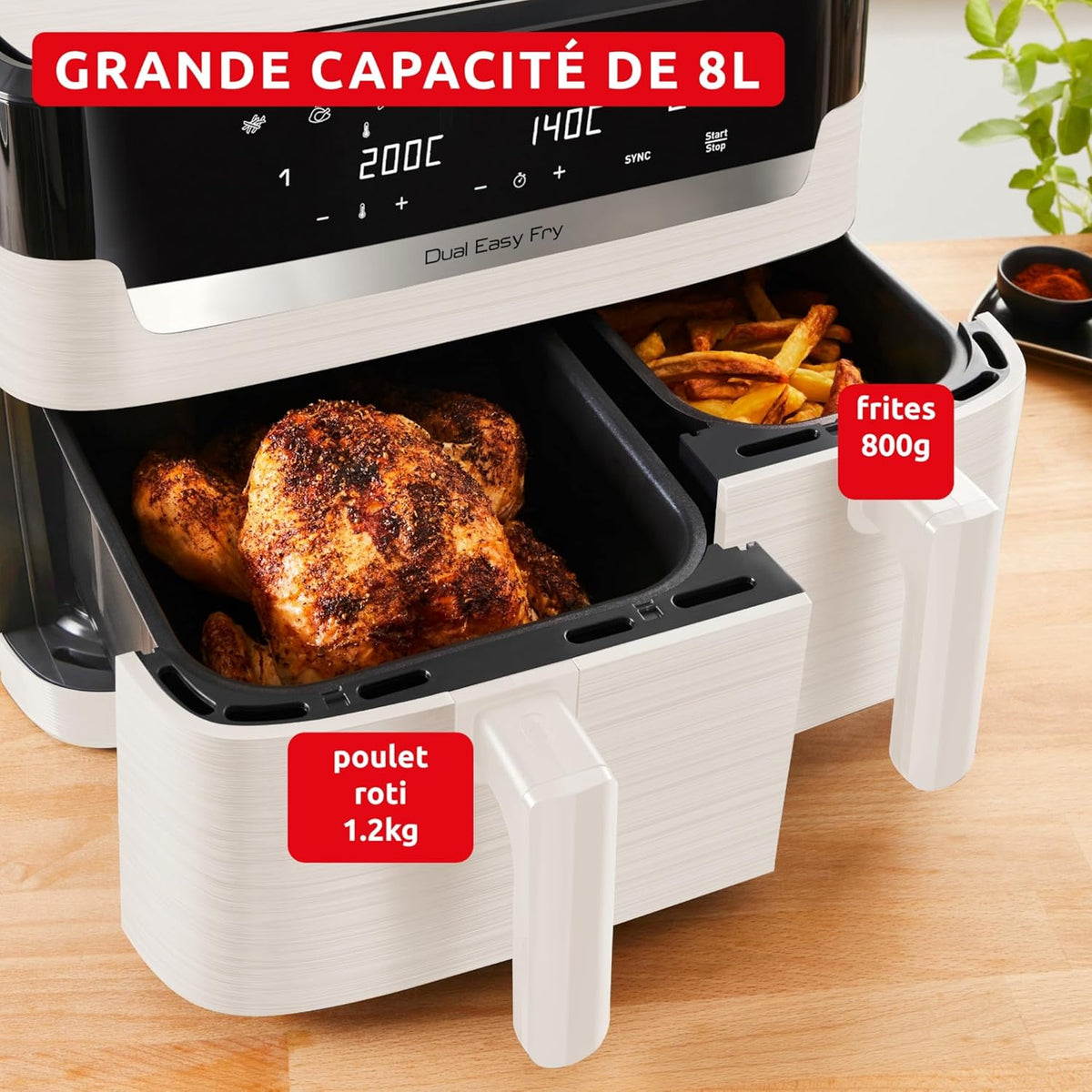 Moulinex Easy fry Collection Ivoire, 8L, Jusqu'à 8 personnes, 6 Programmes intuitifs, Air Fryer, Repas complet, synchronisation, Économie d'énergie, Application dédiée, EZ901AF0