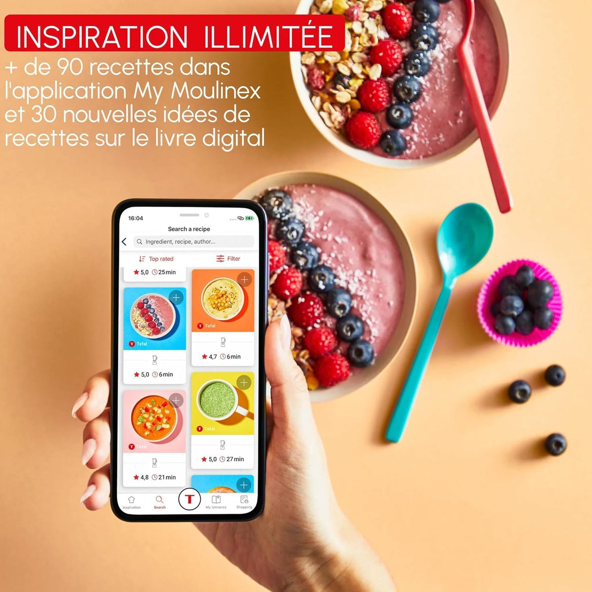 Moulinex Blend Up Essential, Mini blender, 800 W, 6 programmes automatiques, Glace pilée, Nettoyage automatique, Gris foncé, LM1EHBF0