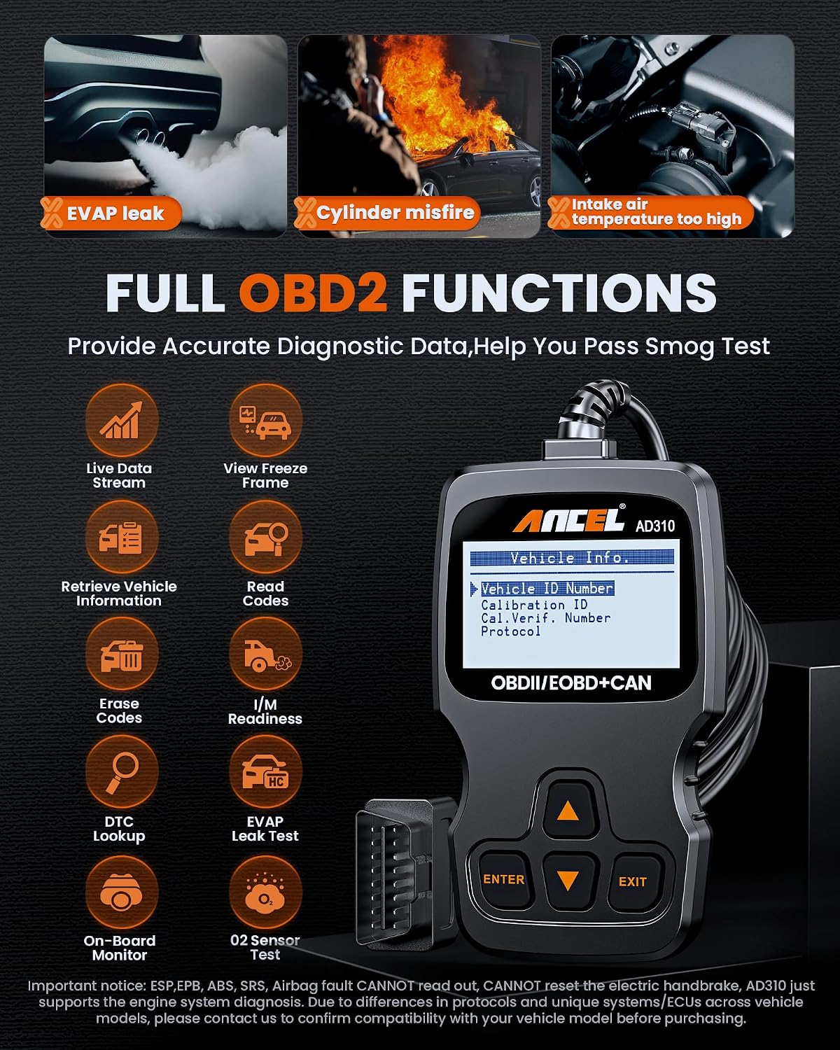 Ancel AD310 Valise Diagnostic Auto Multimarque Universel OBD2 Car Scanner