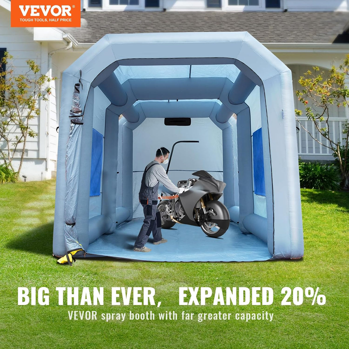 VEVOR Cabine de Peinture Gonflable 4x2,95x2,75 m en Oxford 210D avec Système de Filtration Souffleurs 900 W