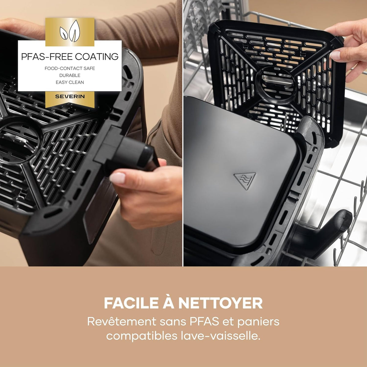 SEVERIN Friteuse à air chaud S-Fry Duo Stack, Air fryer 9 programmes, Friteuse sans huile avec 2 paniers empilés de 5,5 L chacun sans PFAS, Multicuiseur à écran tactile, Noir, FR 9598