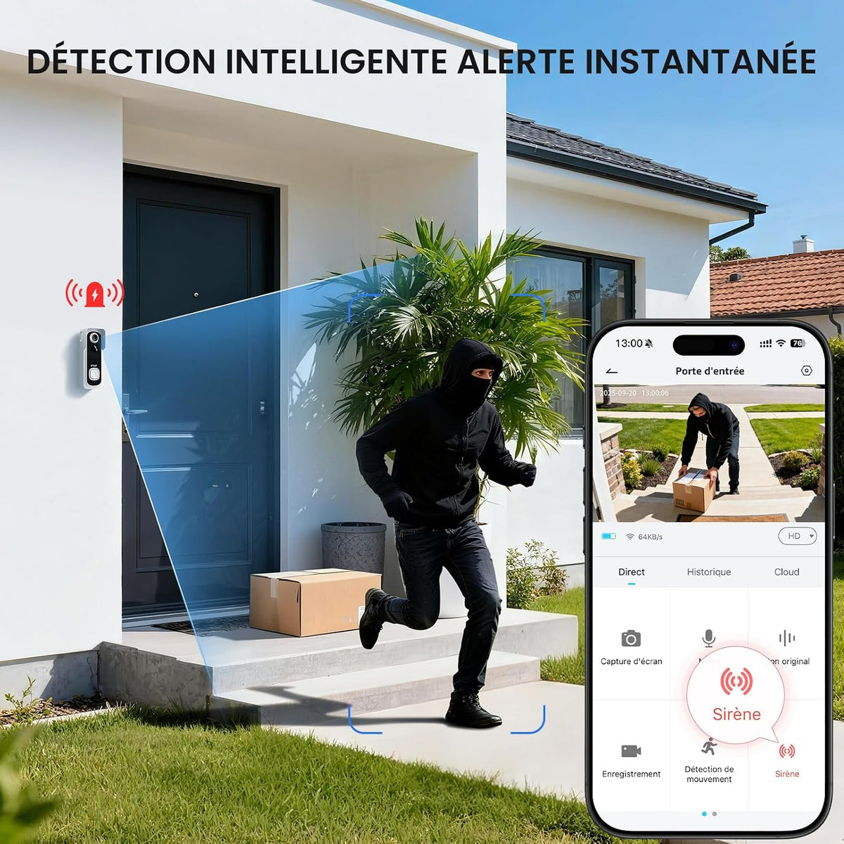 ieGeek 2K Sonnette sans Fil Exterieur Etanche, Sonnette Vidéo avec Caméra Compatible Alexa, Install Facile, Détection IA, IP66 Étanche,Vision Nocturne, Stockage Cloud, WiFi 2,4 GHz Uniquement (Blanc)