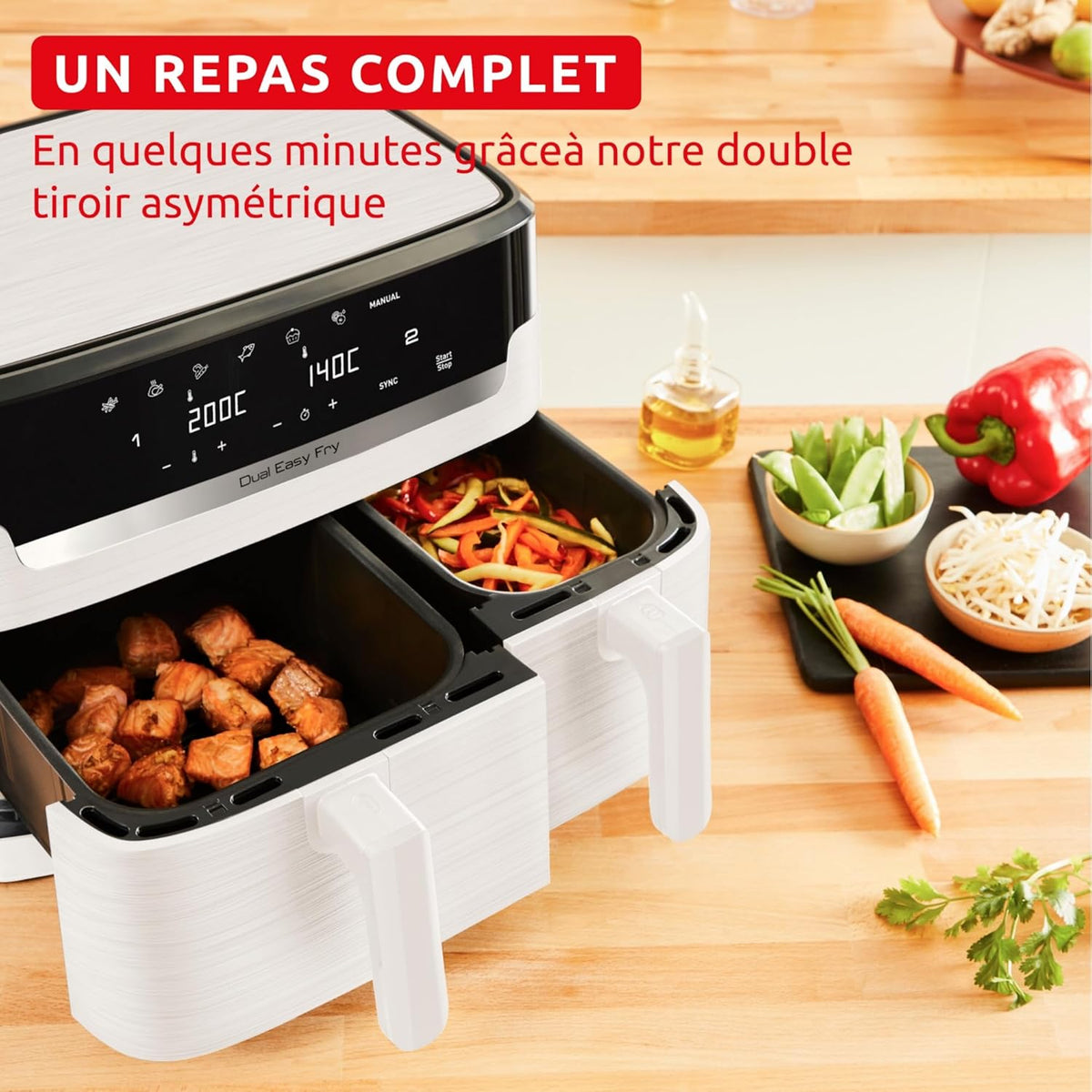 Moulinex Easy fry Collection Ivoire, 8L, Jusqu'à 8 personnes, 6 Programmes intuitifs, Air Fryer, Repas complet, synchronisation, Économie d'énergie, Application dédiée, EZ901AF0