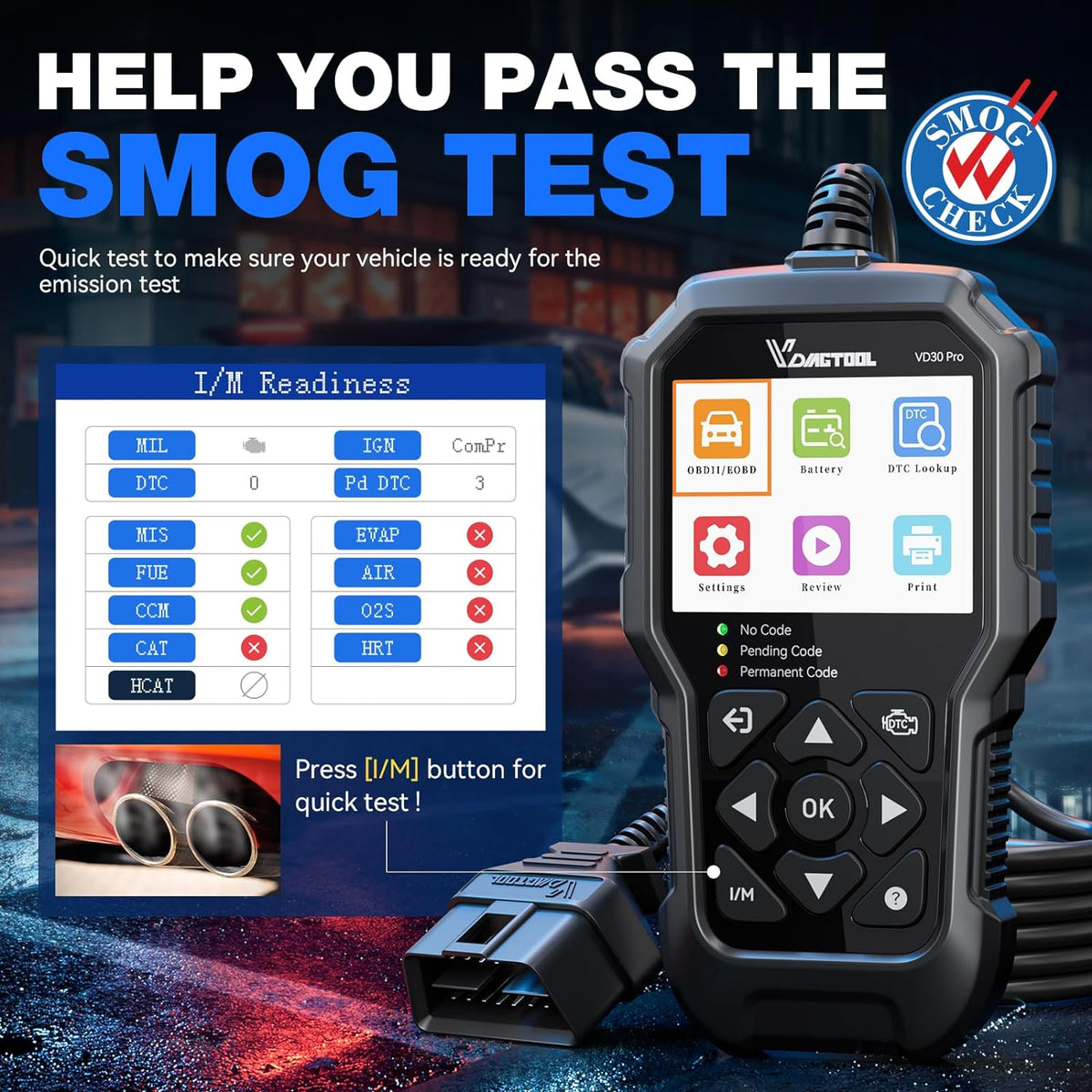 OBD2 Diagnostic Auto VDIAGTOOL VD30 Pro, Multimarque Boitier OBD Erreur Contrôle Voyant Moteur pour Tous Les Véhicules