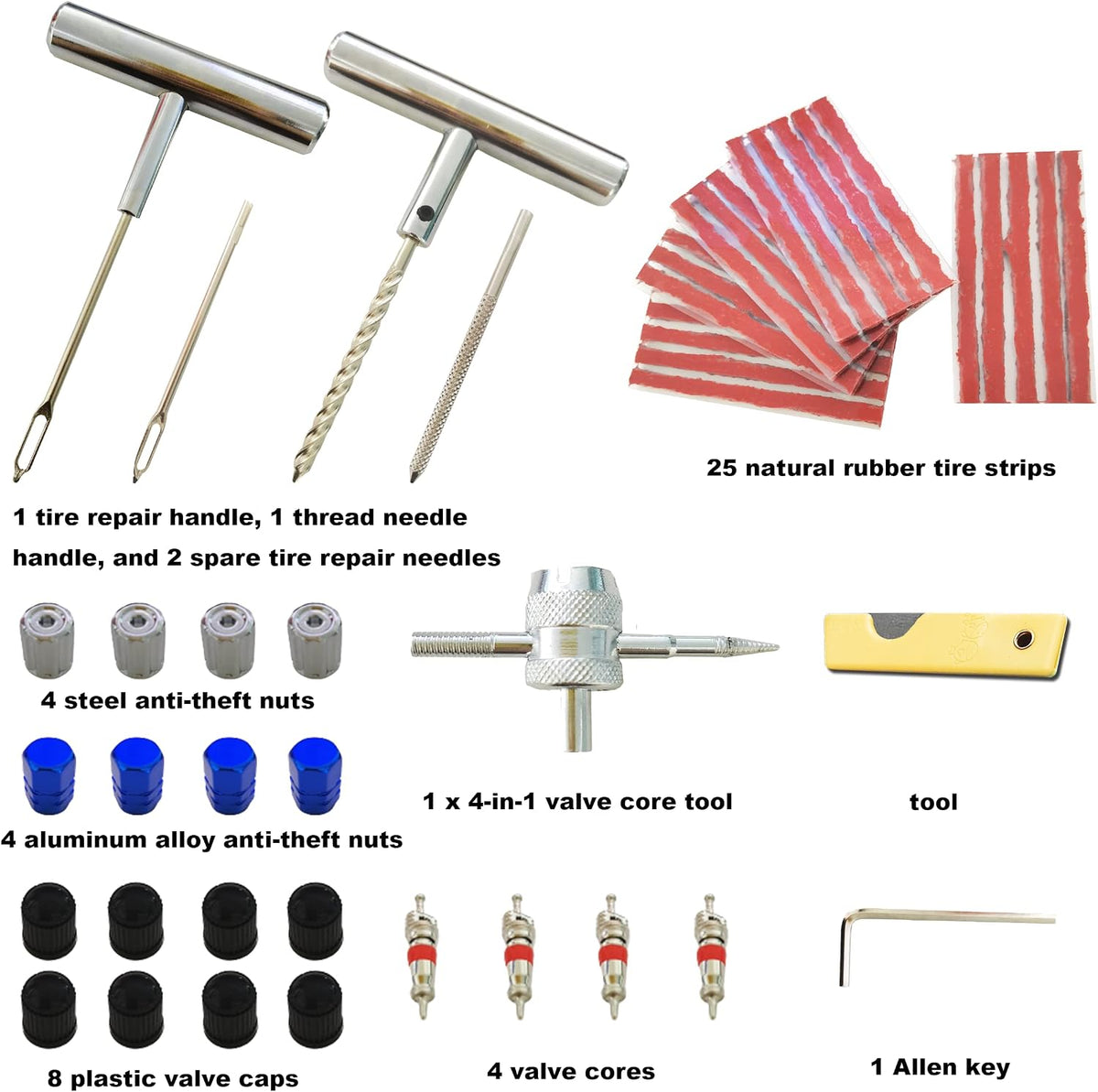 53PCS Kit de Réparation de Pneus, Kit Reparation Pneu Portables Voiture, Kit Meche Pneu Voiture, Kit Crevaison Voiture, Kit Reparation Pneu pour Auto, Motos, VTT, Tracteurs, SUV, Jeep