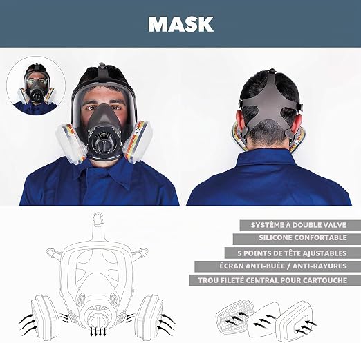 Masque à Gaz Complet Respirateur RHINO Réutilisable pour Vapeurs Organiques
