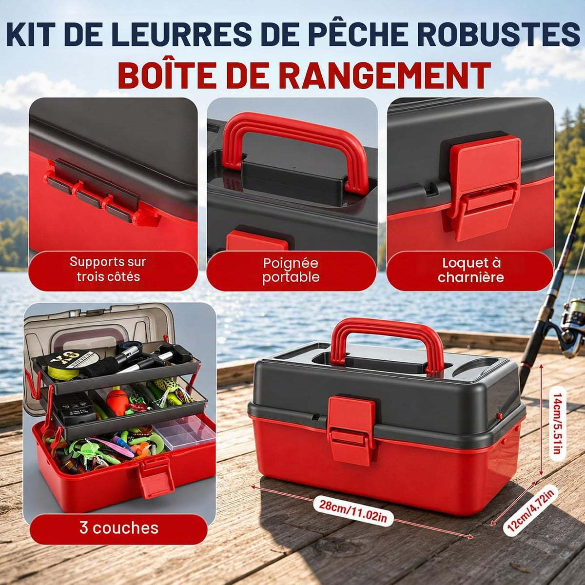680 Pièces Accessoires de Pêche, Matériel de Pêche Complet avec Boîte Rangement, Leurres, Hameçons, Pince et équipement
