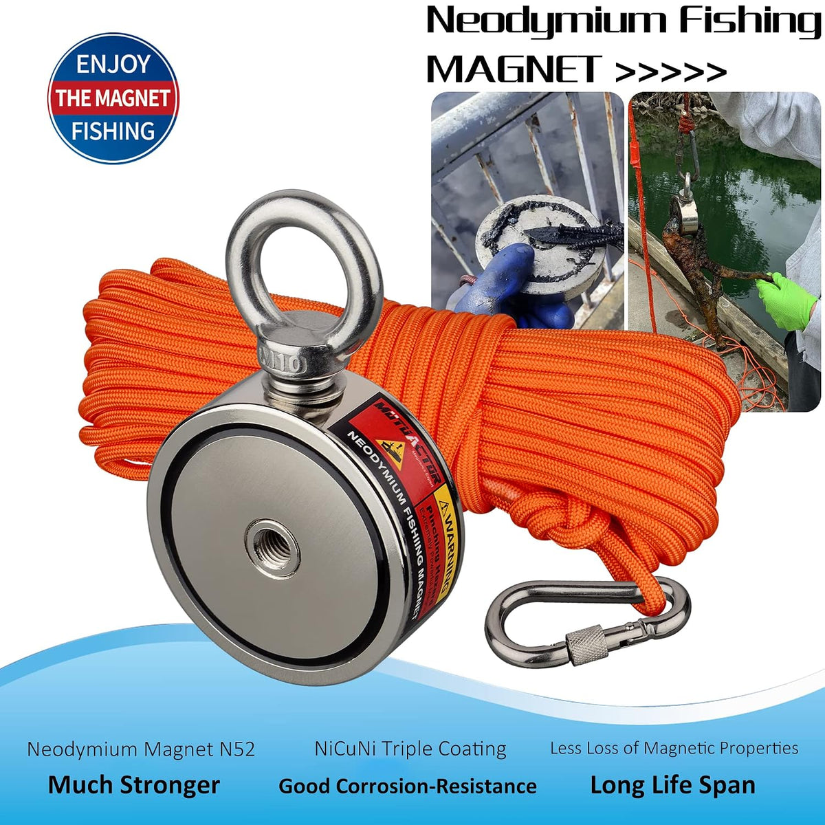 Aimant Neodyme Super Puissant Combine 400KG Force de Traction Avec 20M Robuste Corde, pêche magnétique